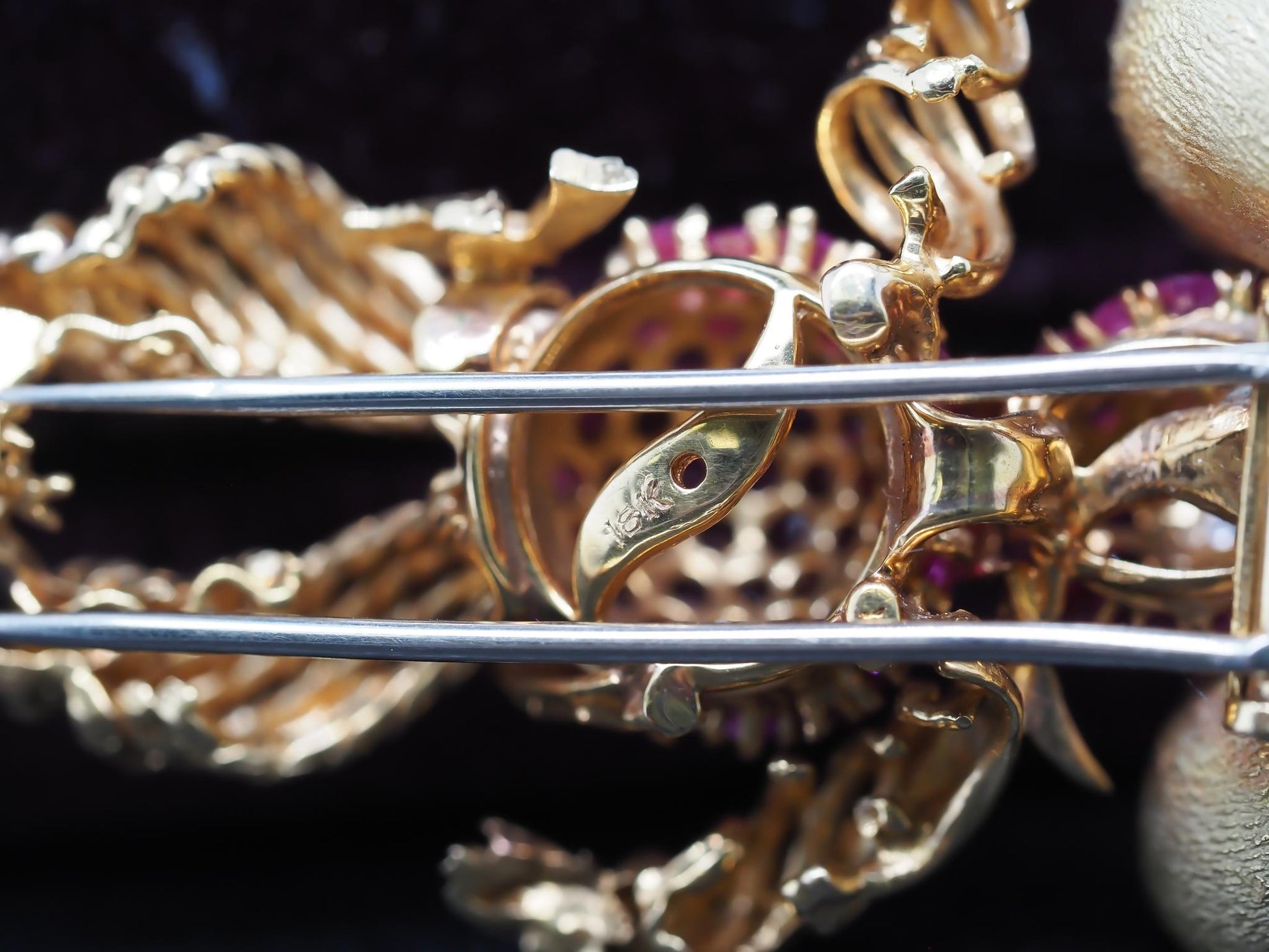 Estate Vintage 18K Yellow Gold Cowboy with Lasso Ruby Diamond Sapphire Brooch -