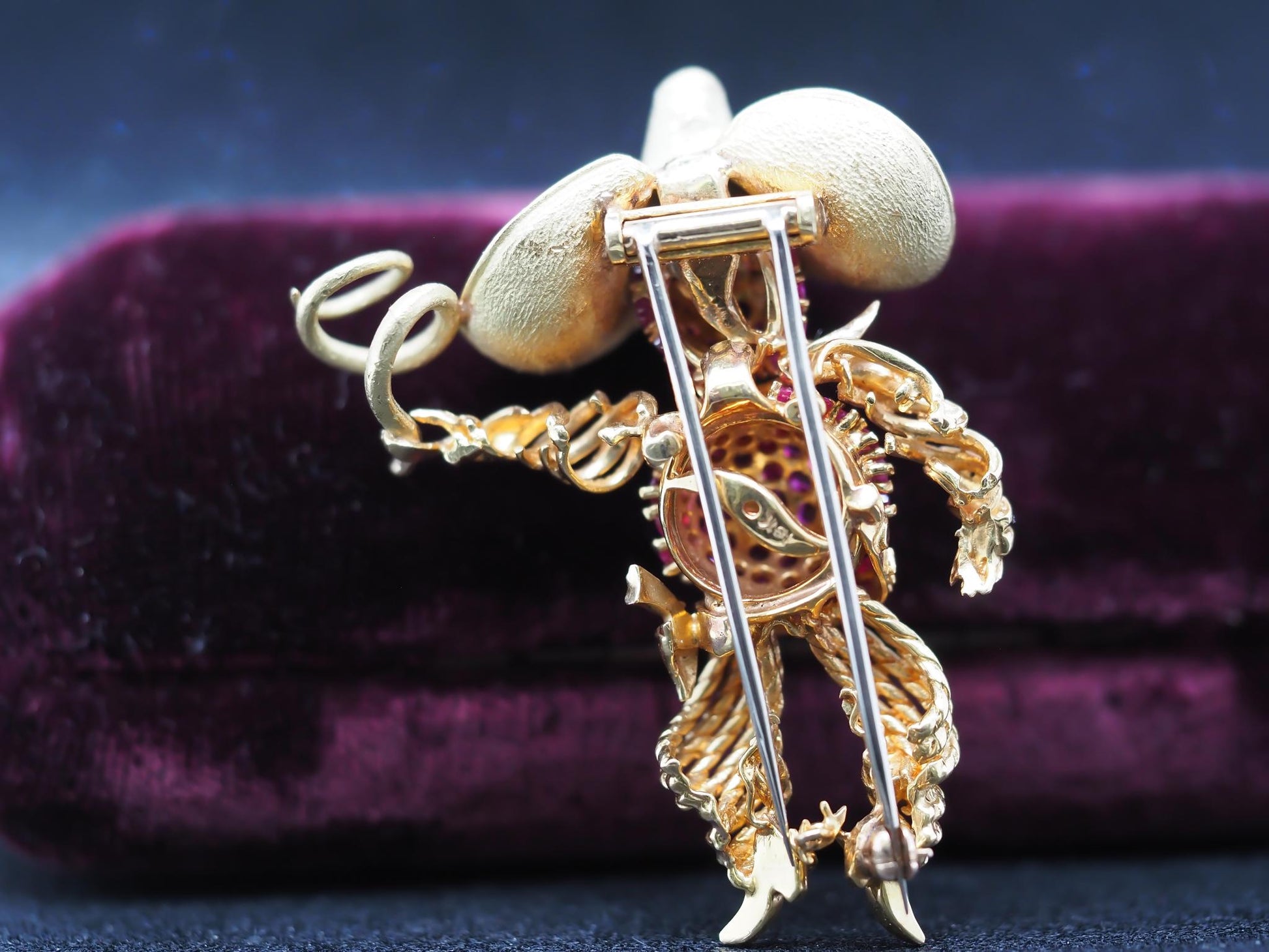 Estate Vintage 18K Yellow Gold Cowboy with Lasso Ruby Diamond Sapphire Brooch -