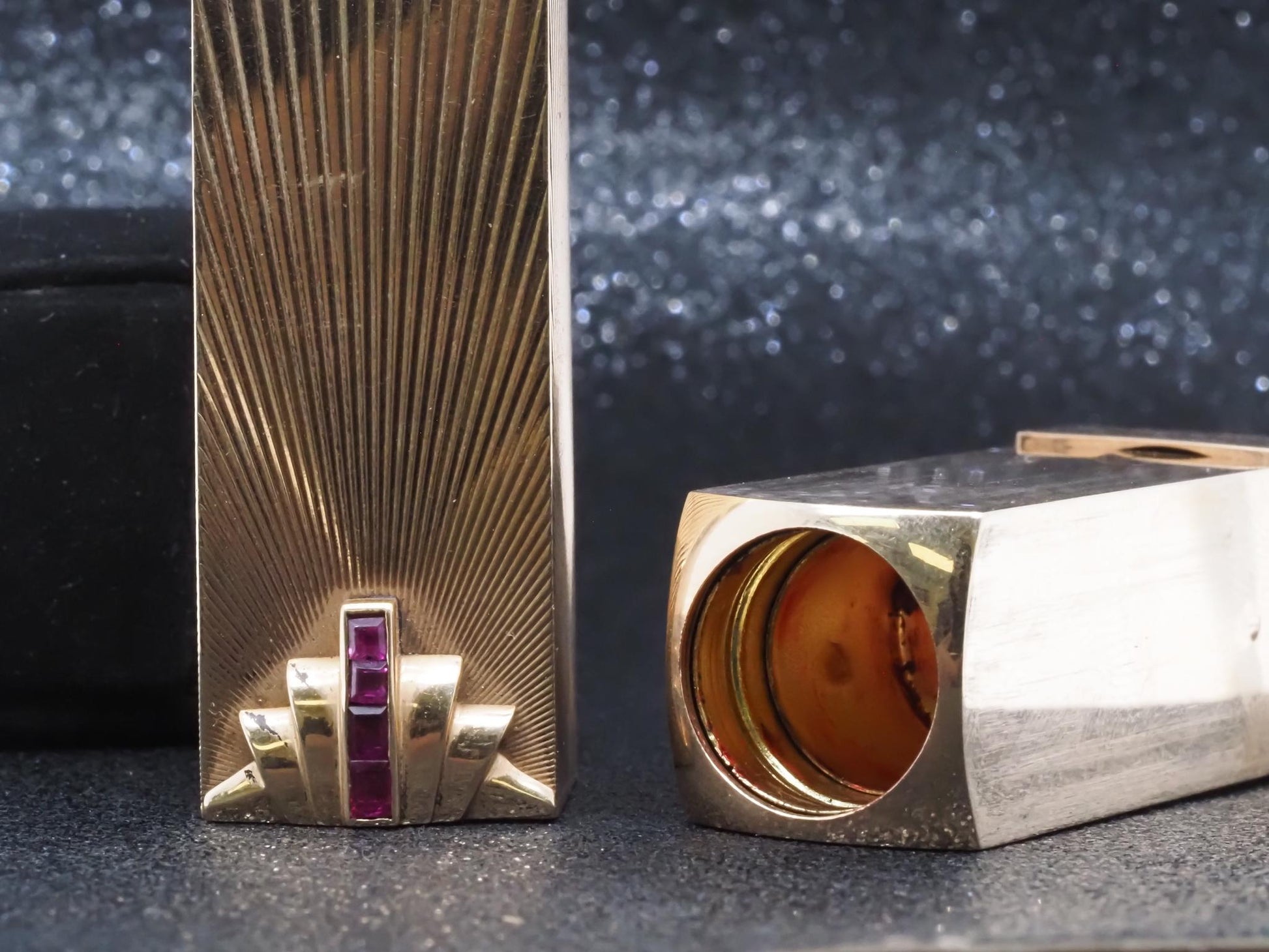 Estate  14K Yellow Gold Vintage Tiffany & Co. Lipstick Holder with Rubies - VHK#