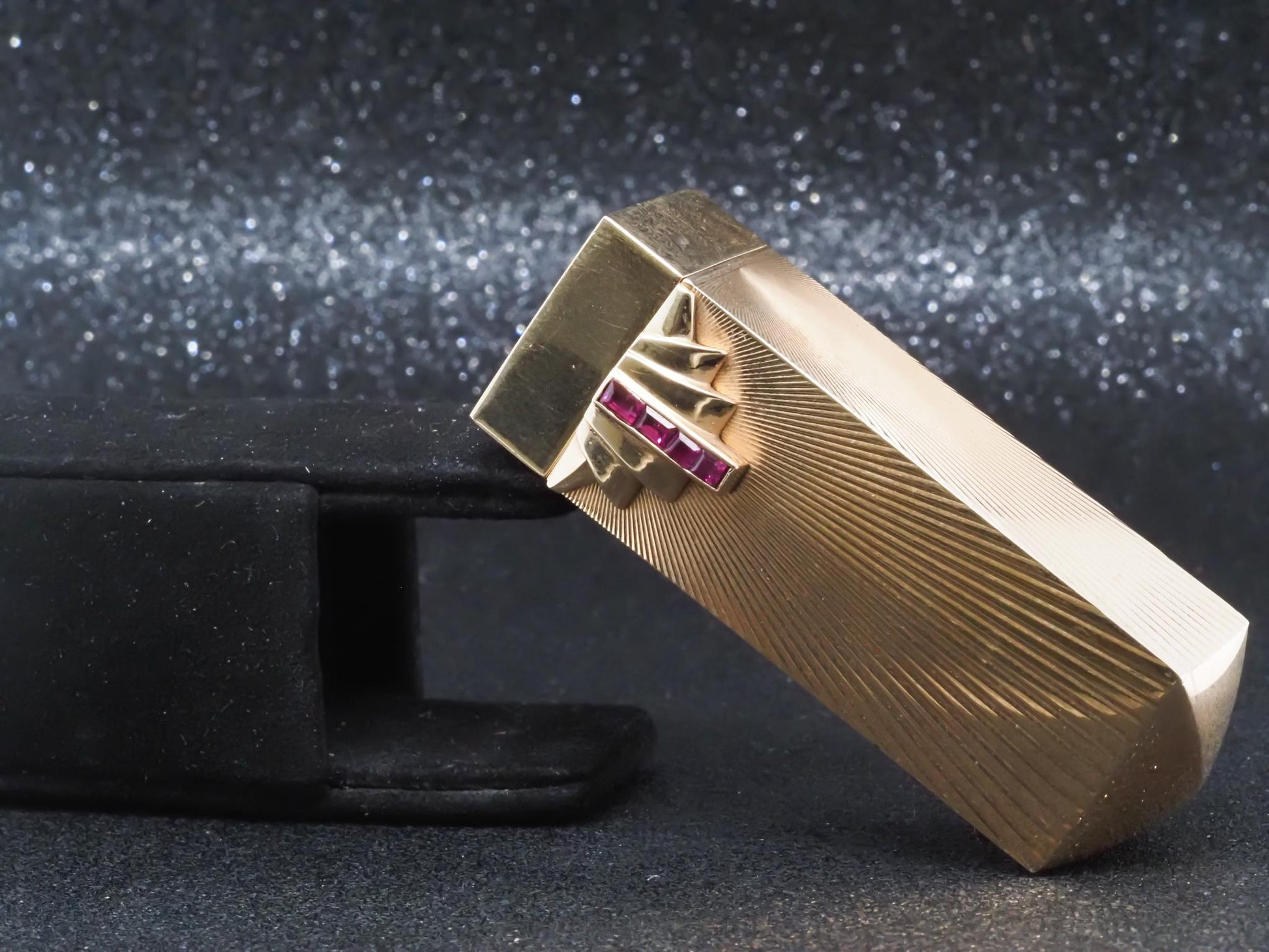 Estate  14K Yellow Gold Vintage Tiffany & Co. Lipstick Holder with Rubies - VHK#