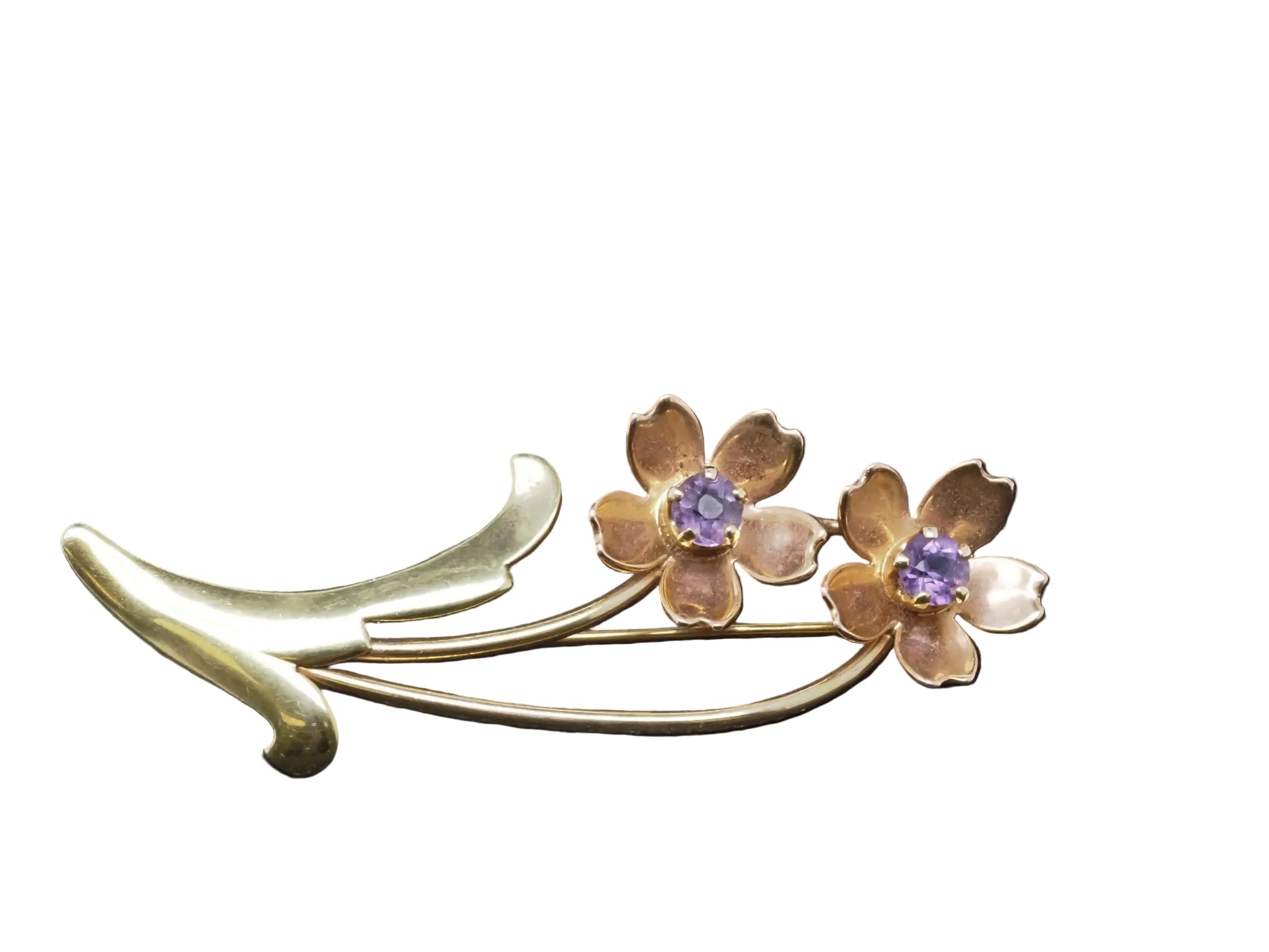 Estate Vintage Tiffany & Co. Amethyst Two Tone Flower Brooch - VHK#853b