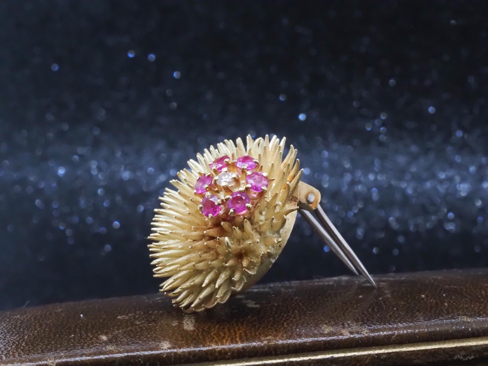 Estate Vintage Tiffany & Co. Sea Urchin Brooch with Ruby and Diamond - VHK#821