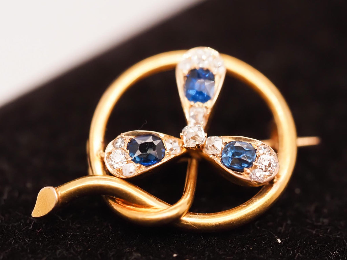 Circa 1900s 14K Yellow Gold Sapphire and Diamond Flower Brooch - VHK#647