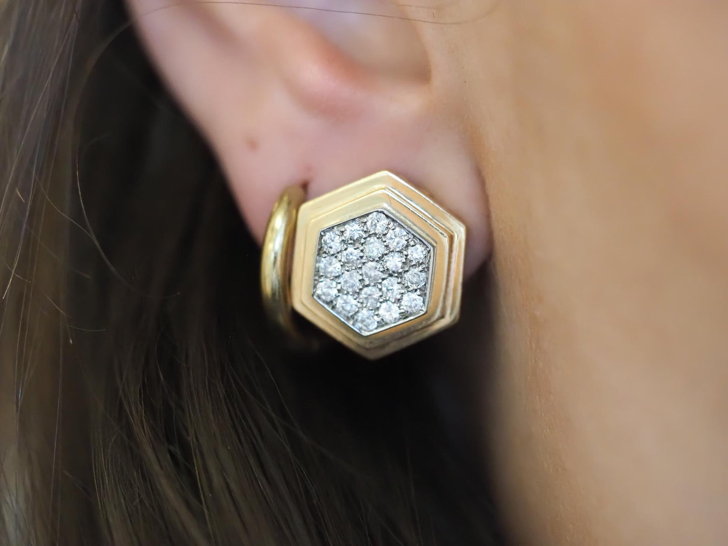 Vintage 14K Yellow Gold Diamond Cluster Earrings - VHK#852a