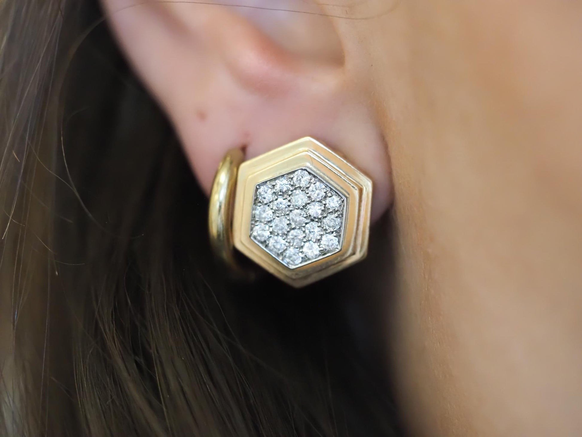 Vintage 14K Yellow Gold Diamond Cluster Earrings - VHK#852a