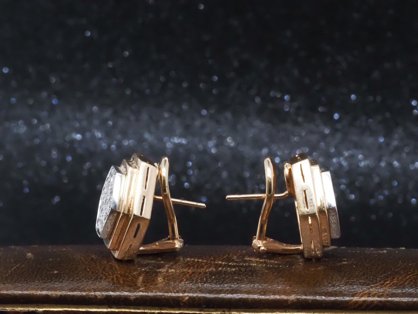 Vintage 14K Yellow Gold Diamond Cluster Earrings - VHK#852a