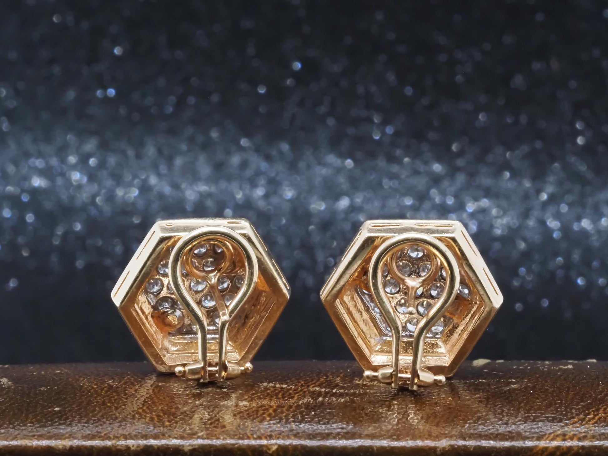 Vintage 14K Yellow Gold Diamond Cluster Earrings - VHK#852a