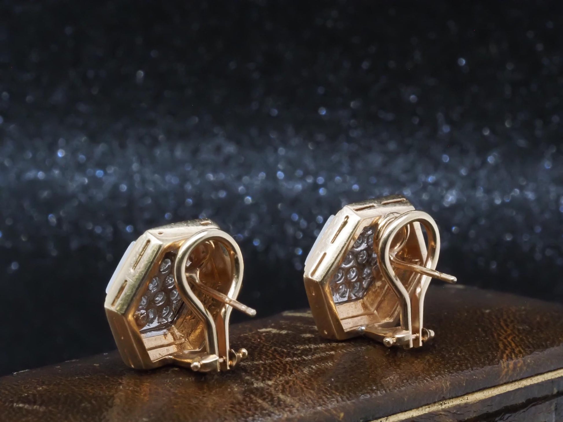Vintage 14K Yellow Gold Diamond Cluster Earrings - VHK#852a