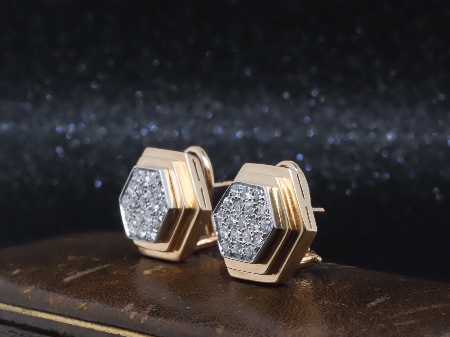 Vintage 14K Yellow Gold Diamond Cluster Earrings - VHK#852a