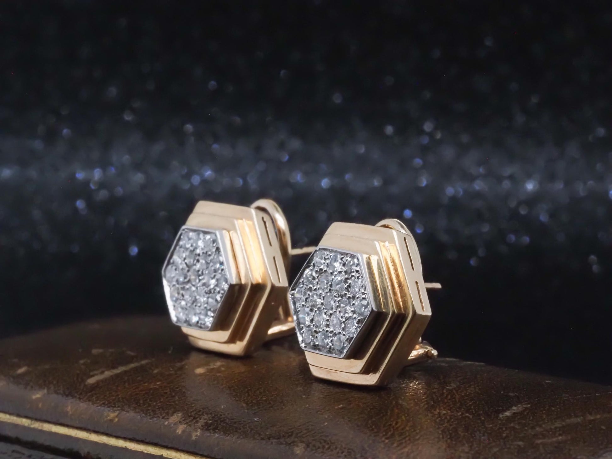 Vintage 14K Yellow Gold Diamond Cluster Earrings - VHK#852a