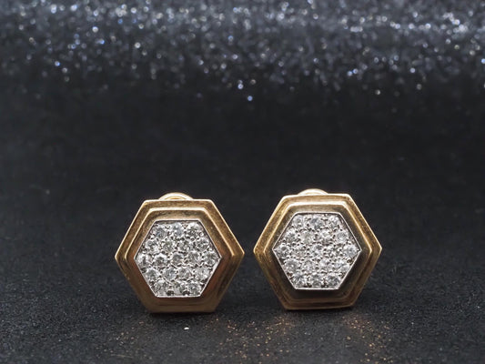 Vintage 14K Yellow Gold Diamond Cluster Earrings - VHK#852a