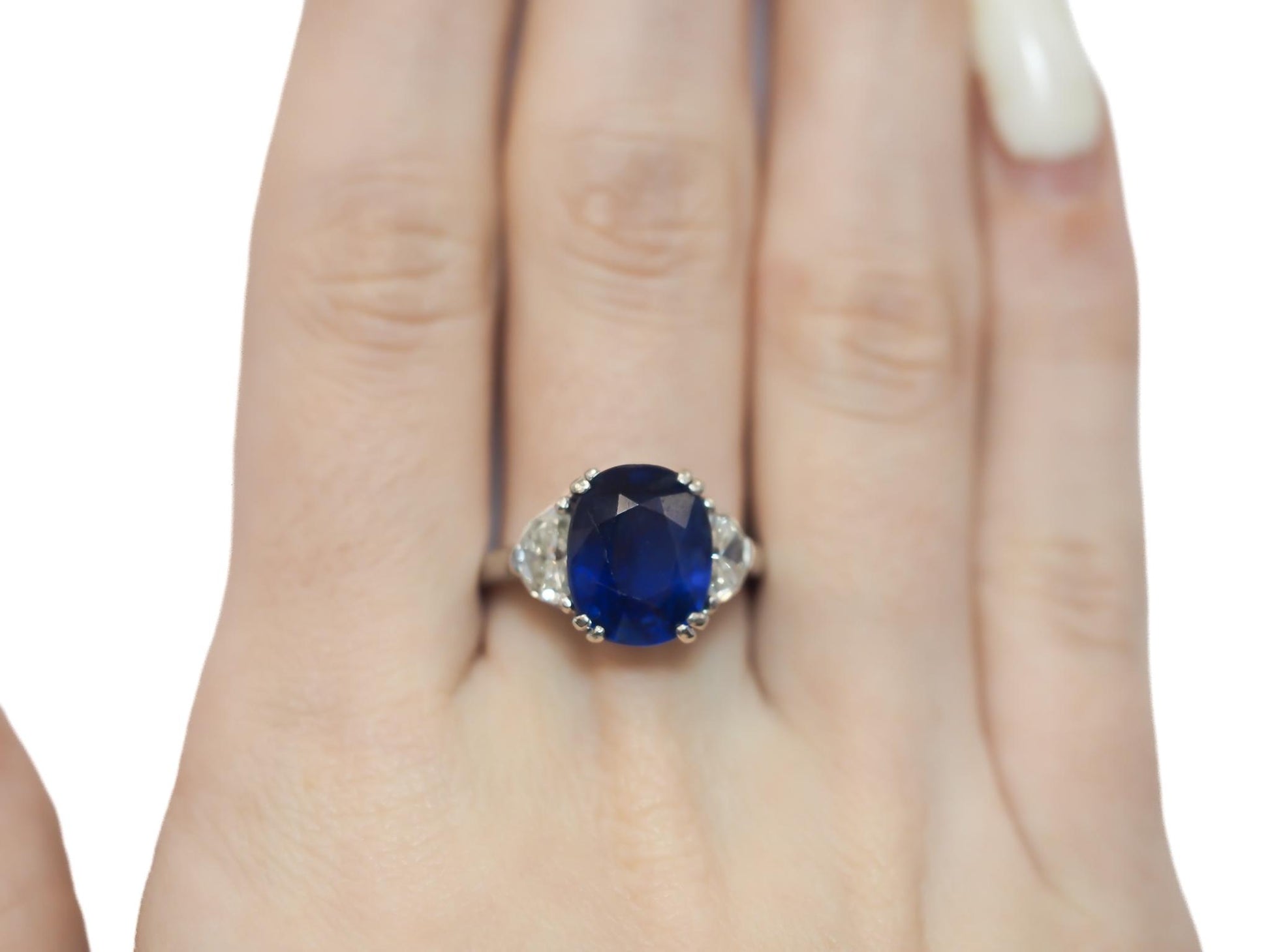 Estate 5.50ct AGL Blue Sapphire and Diamond Platinum Engagement Ring - VEG#59b