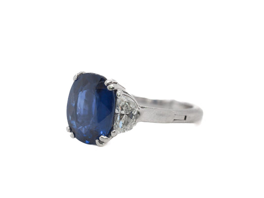 Estate 5.50ct AGL Blue Sapphire and Diamond Platinum Engagement Ring - VEG#59b
