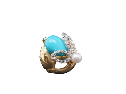 Estate Vintage 18K Gucci Bee Horsebit Turquoise Diamond Ring - VHK#116b