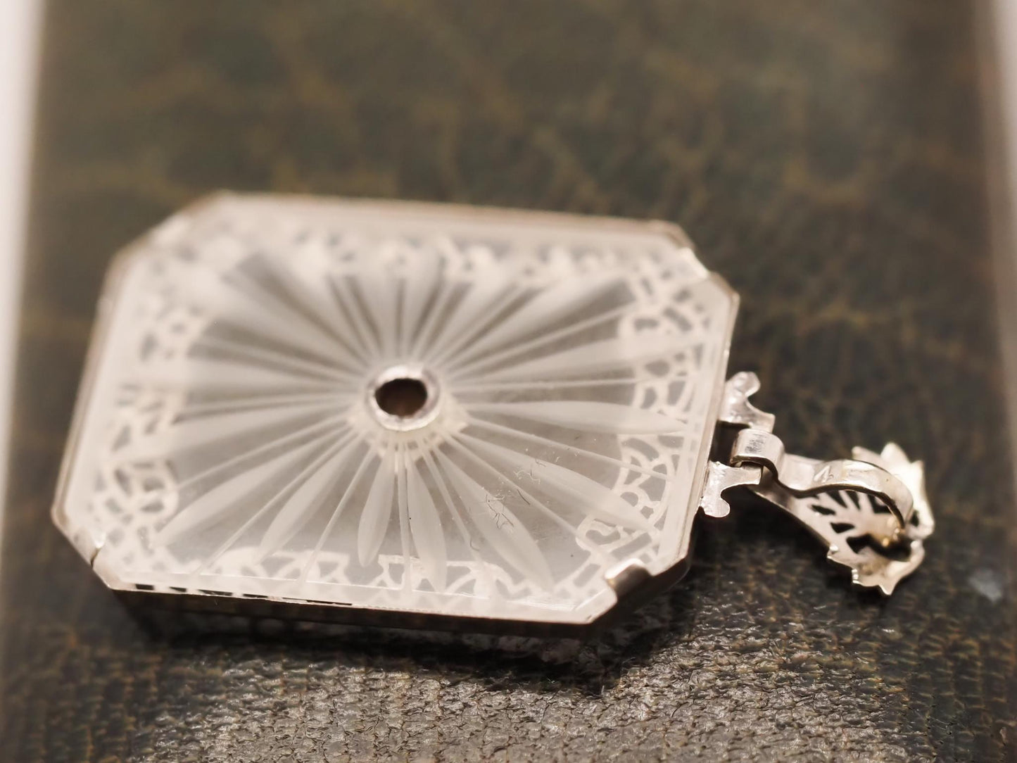 Circa 1930s 14K White Gold Camphor Crystal Diamond Pendant - VHK#660