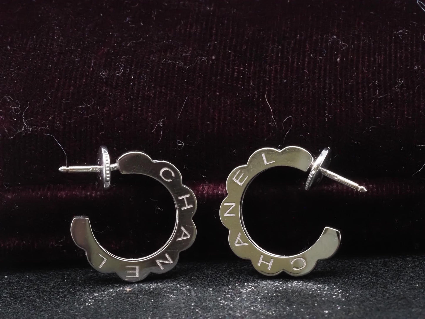 Estate 1990s 18K White Gold Chanel Scallop Hoop Earrings - VHK#151a