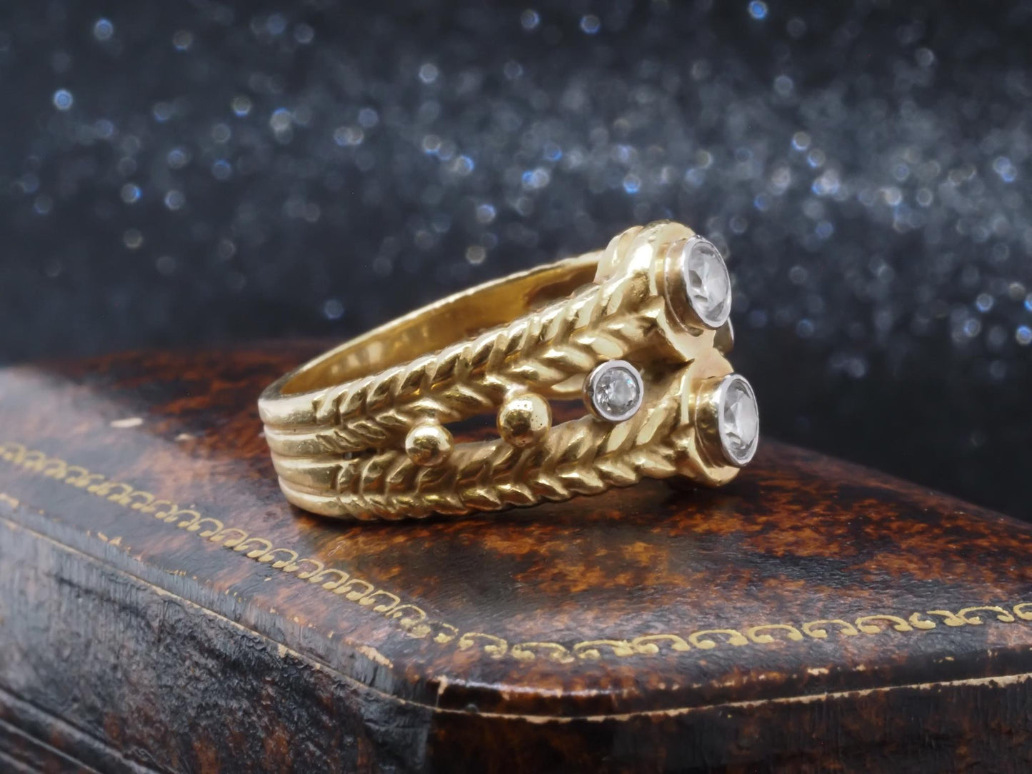 Estate 18K Yellow Gold Diamond Engraved Band - VHK#45A