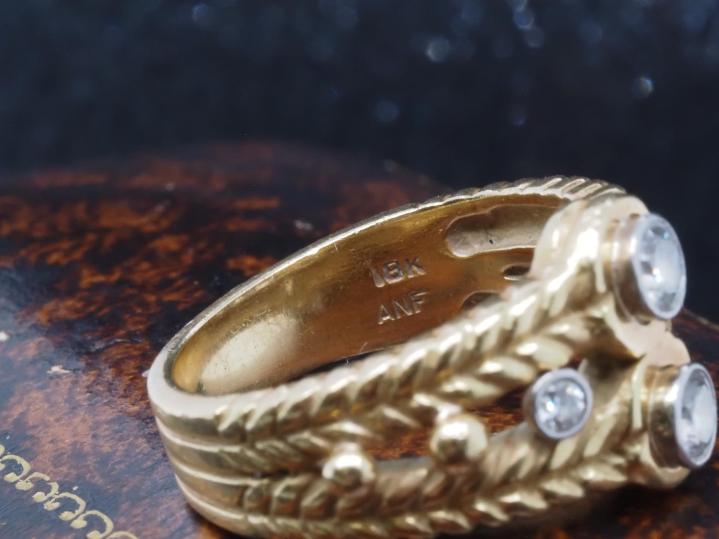 Estate 18K Yellow Gold Diamond Engraved Band - VHK#45A