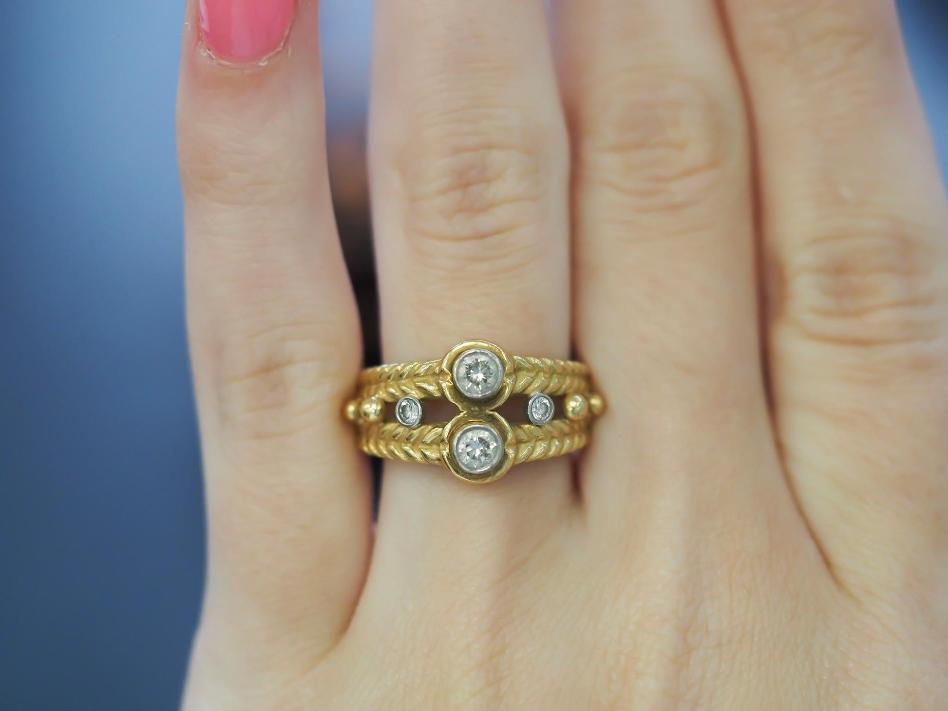 Estate 18K Yellow Gold Diamond Engraved Band - VHK#45A