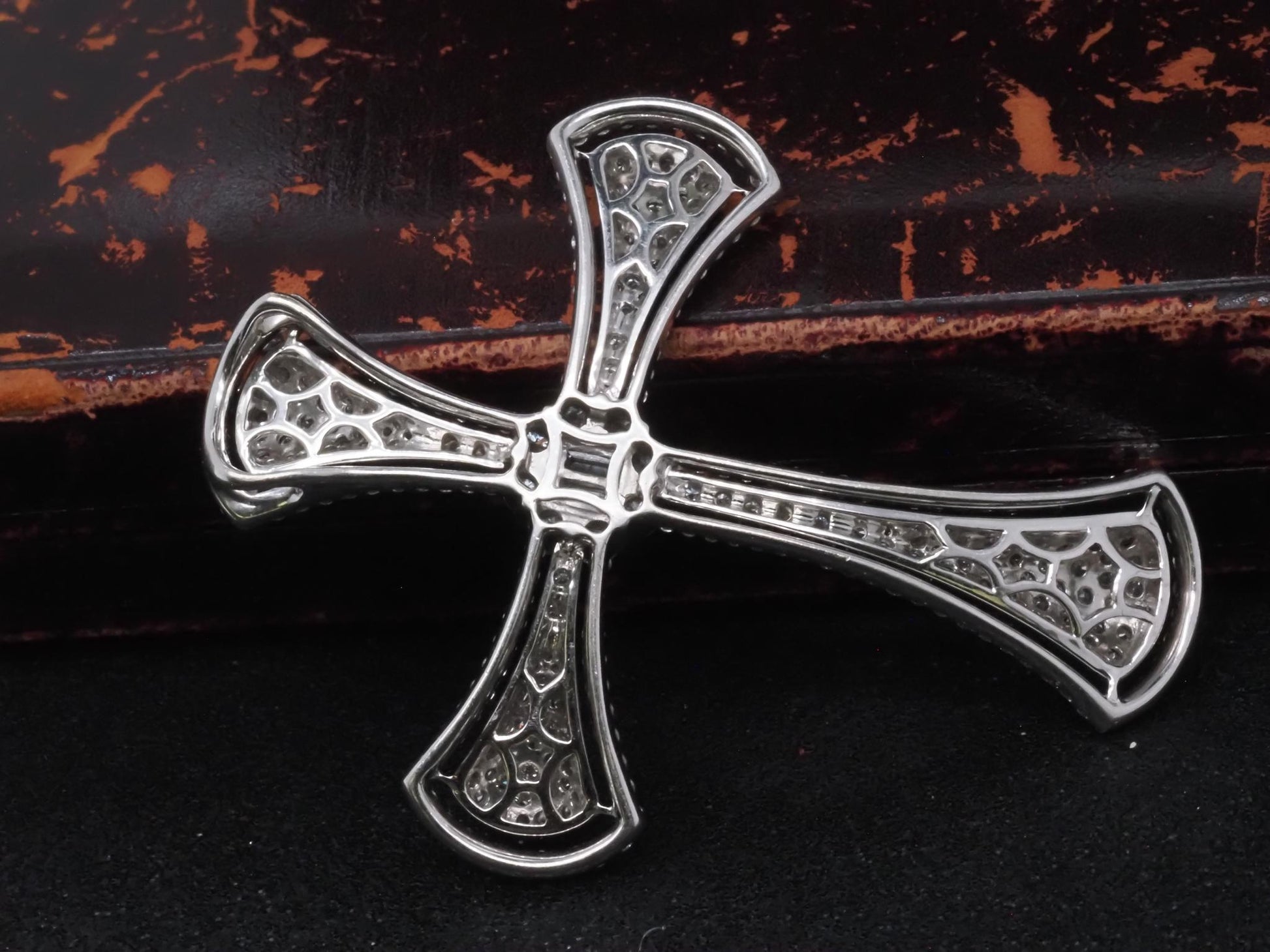 Estate 18K White Gold Diamond Cross Pendant - VHK#327a