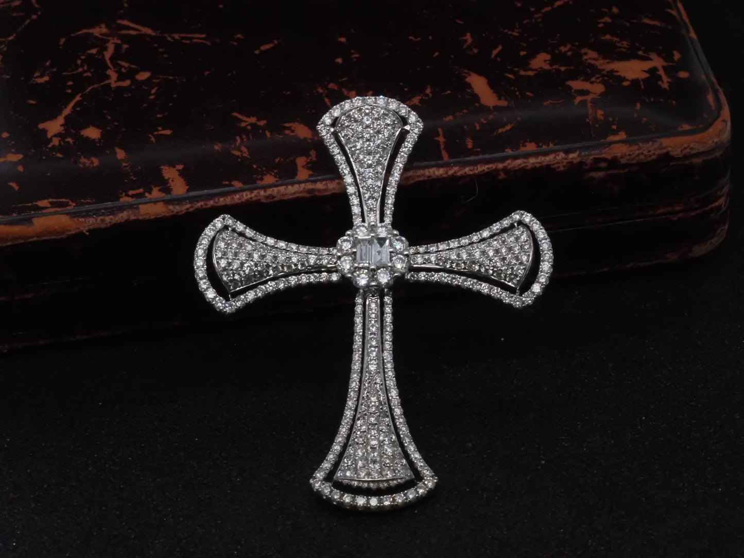 Estate 18K White Gold Diamond Cross Pendant - VHK#327a