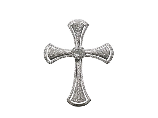 Estate 18K White Gold Diamond Cross Pendant - VHK#327a