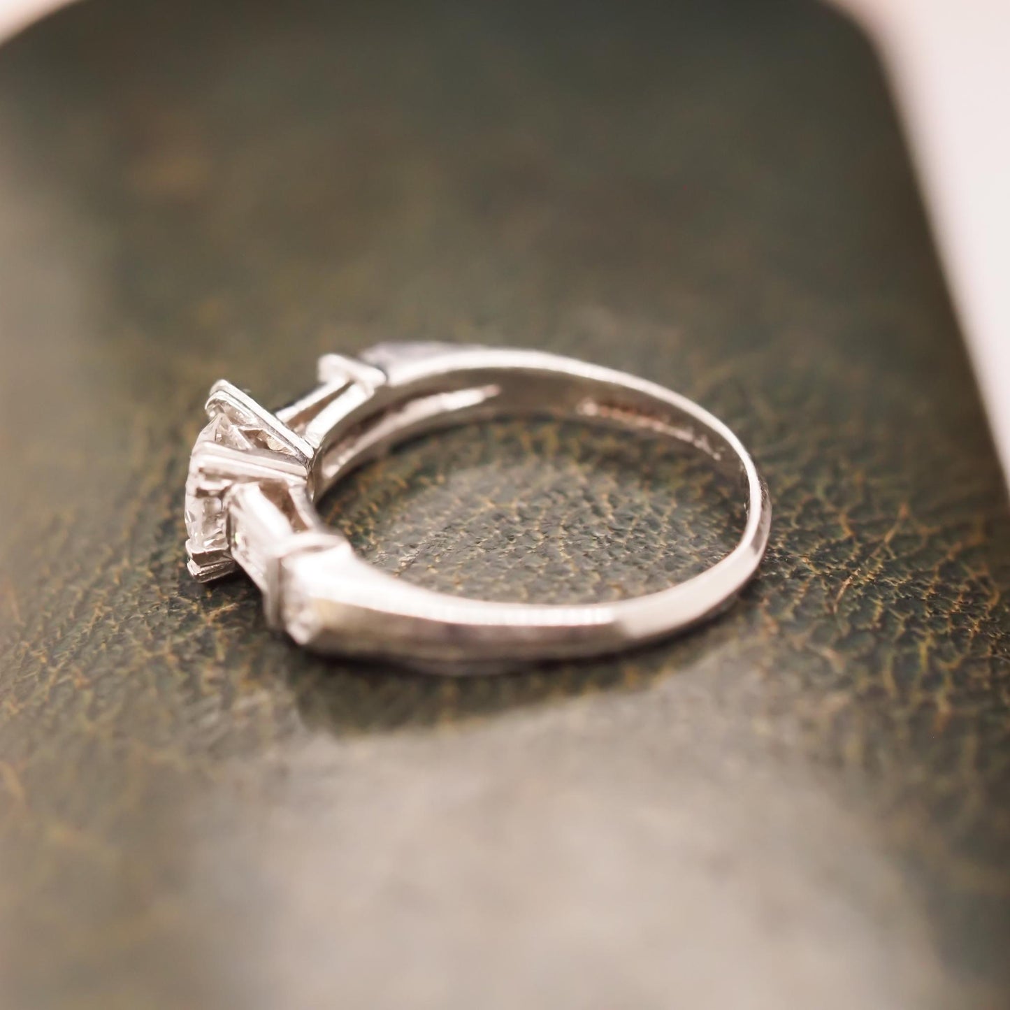Circa 1940 Art Deco Platinum .52ct Old European Cut Diamond Engagement Ring - VH