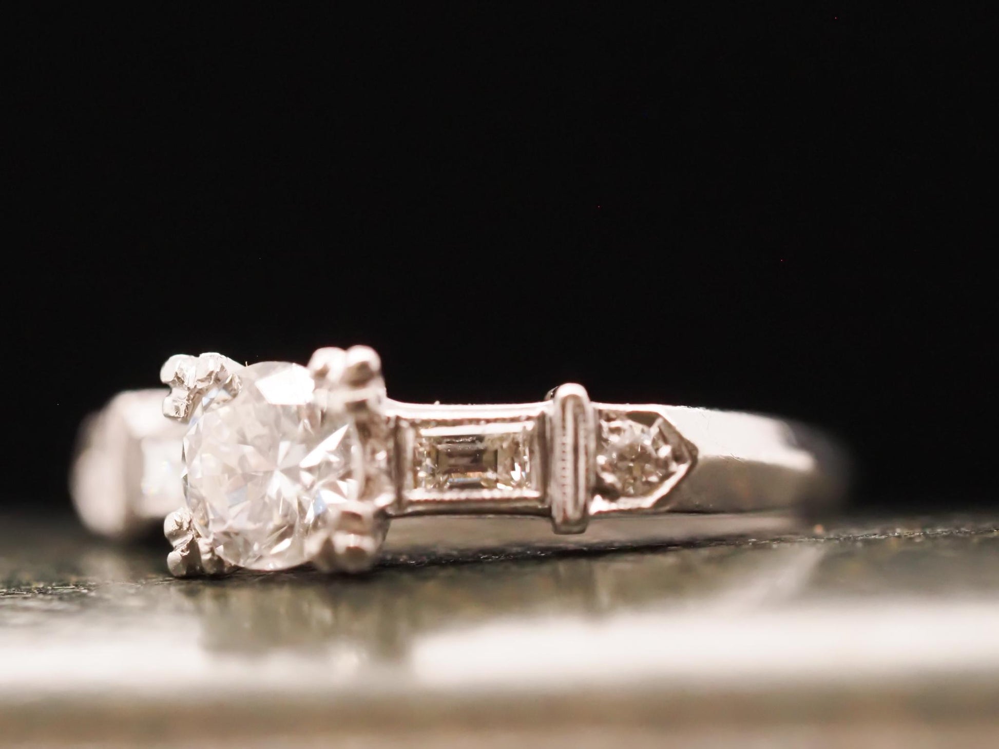 Circa 1940 Art Deco Platinum .52ct Old European Cut Diamond Engagement Ring - VH