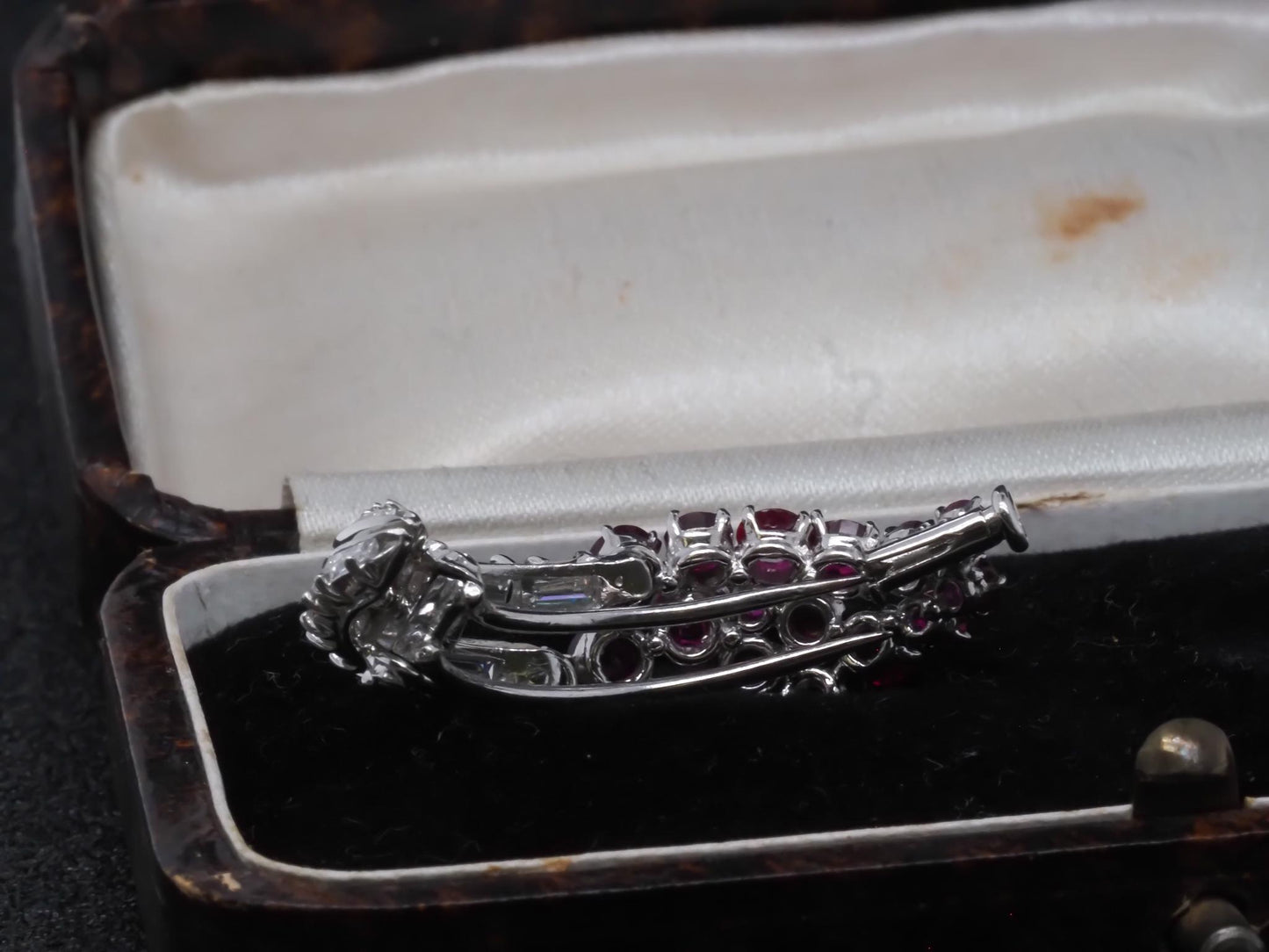 Vintage Art Deco Platinum Ruby & Diamond Brooch Pin - VHK#324a