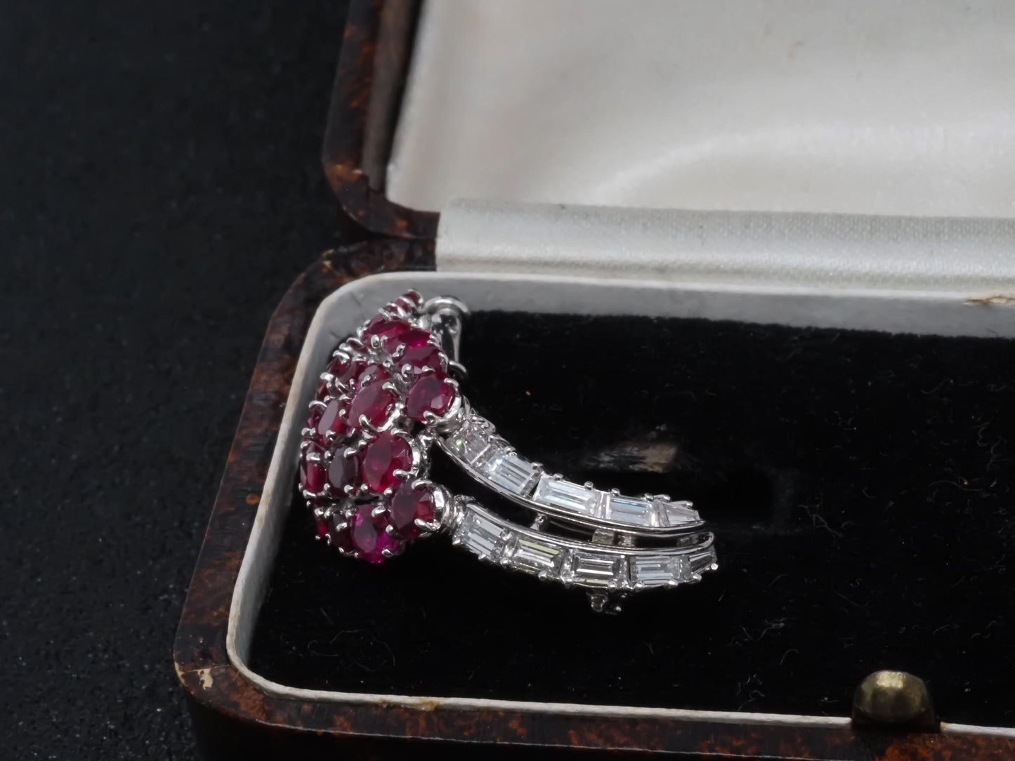 Vintage Art Deco Platinum Ruby & Diamond Brooch Pin - VHK#324a