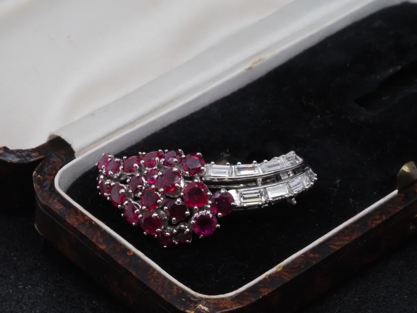 Vintage Art Deco Platinum Ruby & Diamond Brooch Pin - VHK#324a