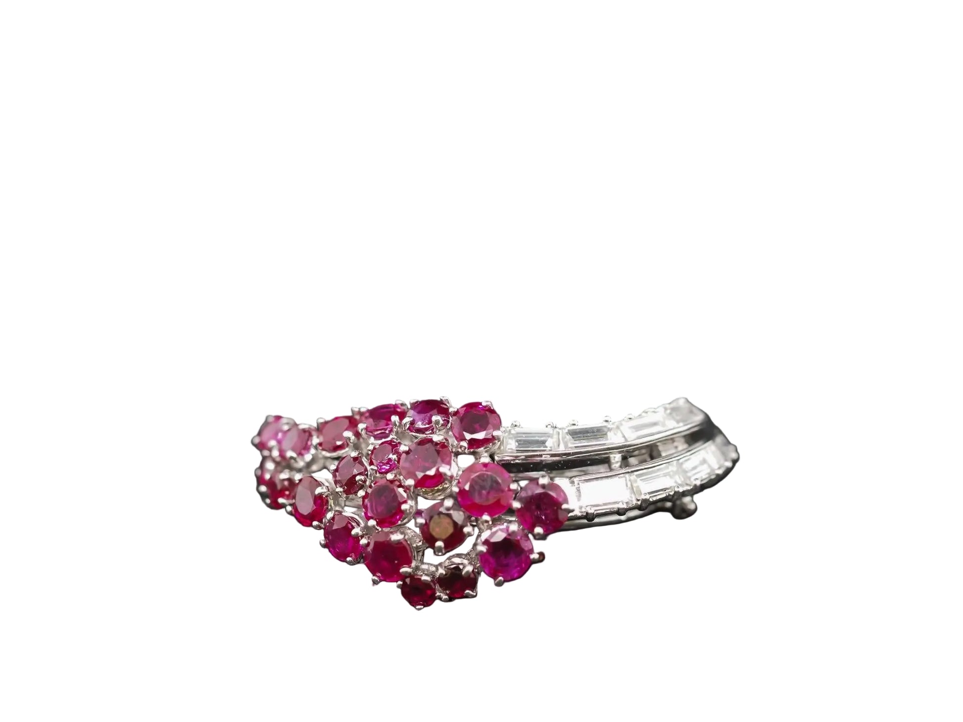 Vintage Art Deco Platinum Ruby & Diamond Brooch Pin - VHK#324a