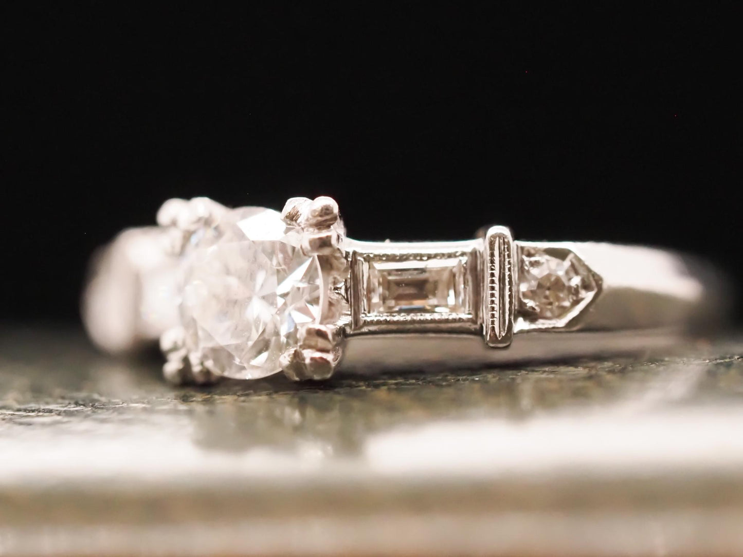 Circa 1940 Art Deco Platinum .52ct Old European Cut Diamond Engagement Ring - VH