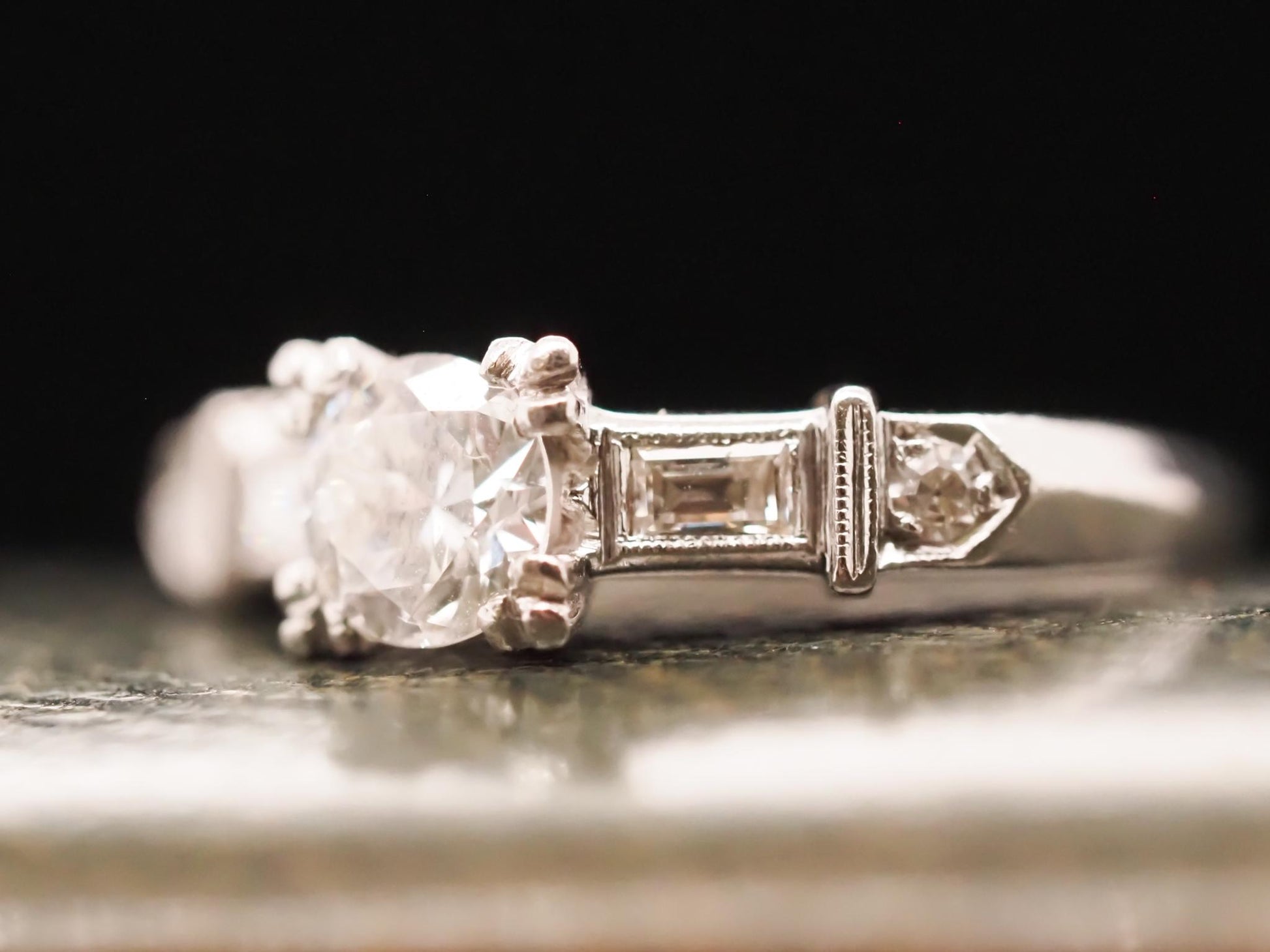 Circa 1940 Art Deco Platinum .52ct Old European Cut Diamond Engagement Ring - VH