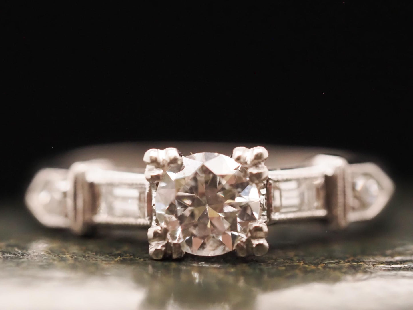 Circa 1940 Art Deco Platinum .52ct Old European Cut Diamond Engagement Ring - VH