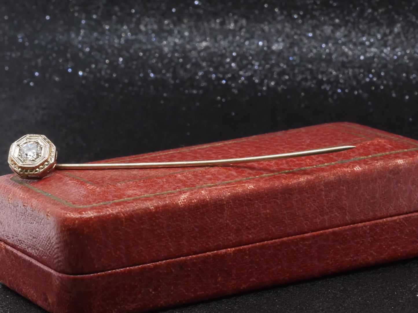 Estate Art Deco 16K White Gold Diamond Stick Pin - VHK#342a