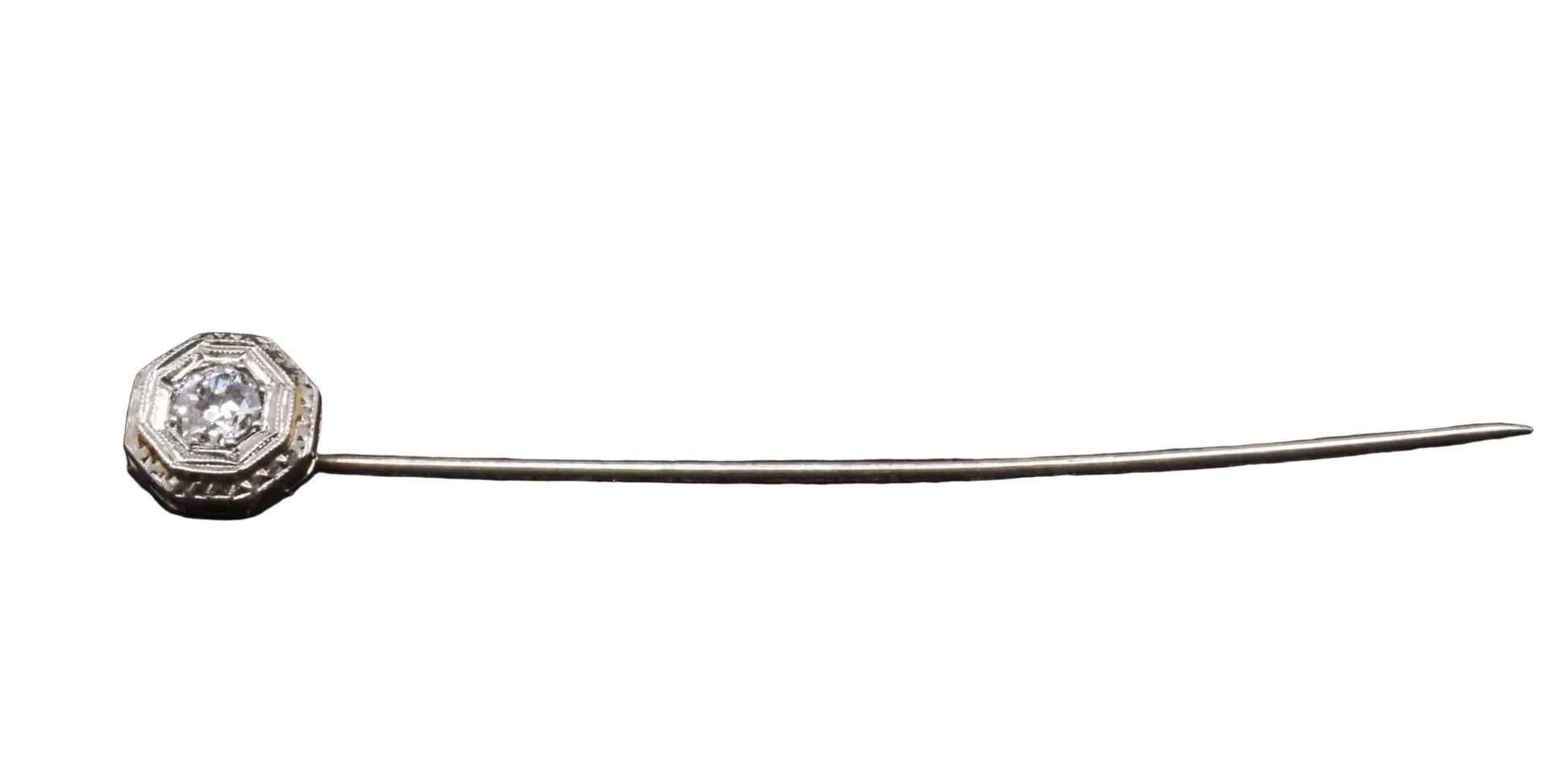 Estate Art Deco 16K White Gold Diamond Stick Pin - VHK#342a
