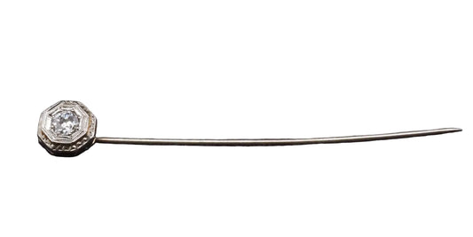 Estate Art Deco 16K White Gold Diamond Stick Pin - VHK#342a