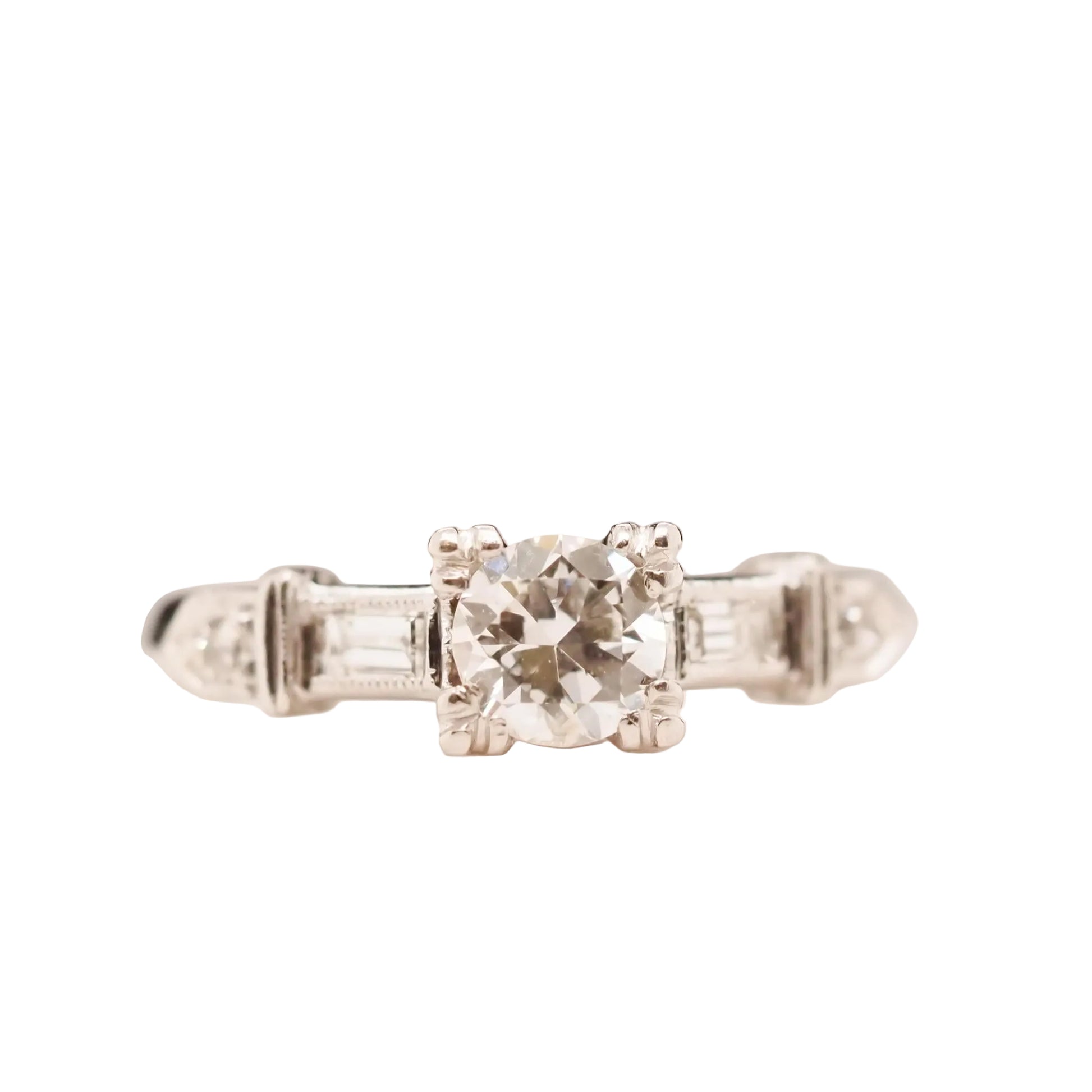 Circa 1940 Art Deco Platinum .52ct Old European Cut Diamond Engagement Ring - VH
