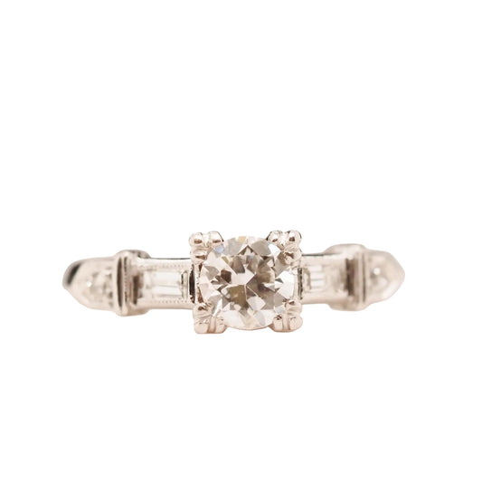 Circa 1940 Art Deco Platinum .52ct Old European Cut Diamond Engagement Ring - VH