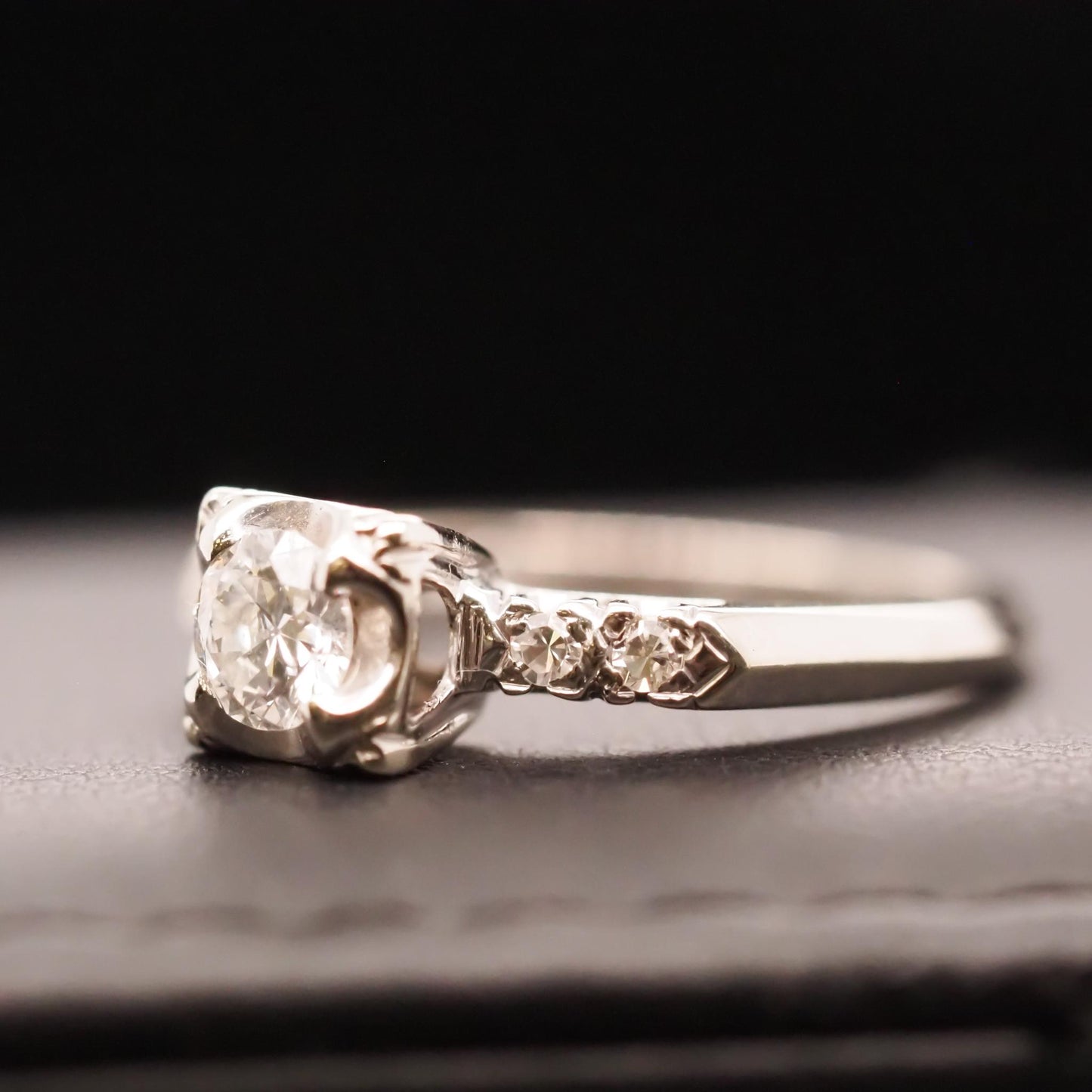 1940s 14K White Gold .40ct Old European Cut Diamond Engagement Ring - VHK#650