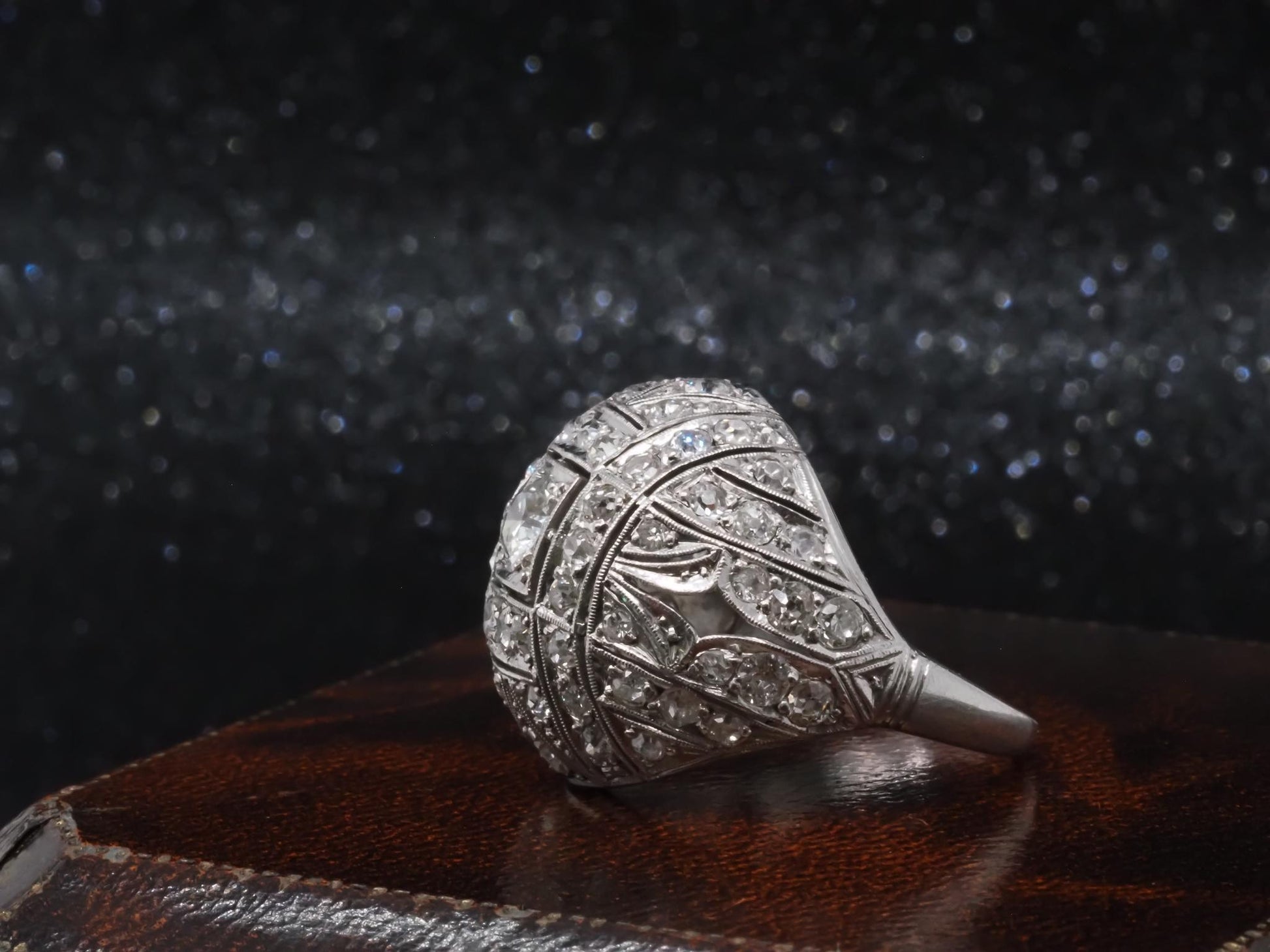 Estate Art Deco Platinum Old European Diamond Bombe Ring - VHK#285A