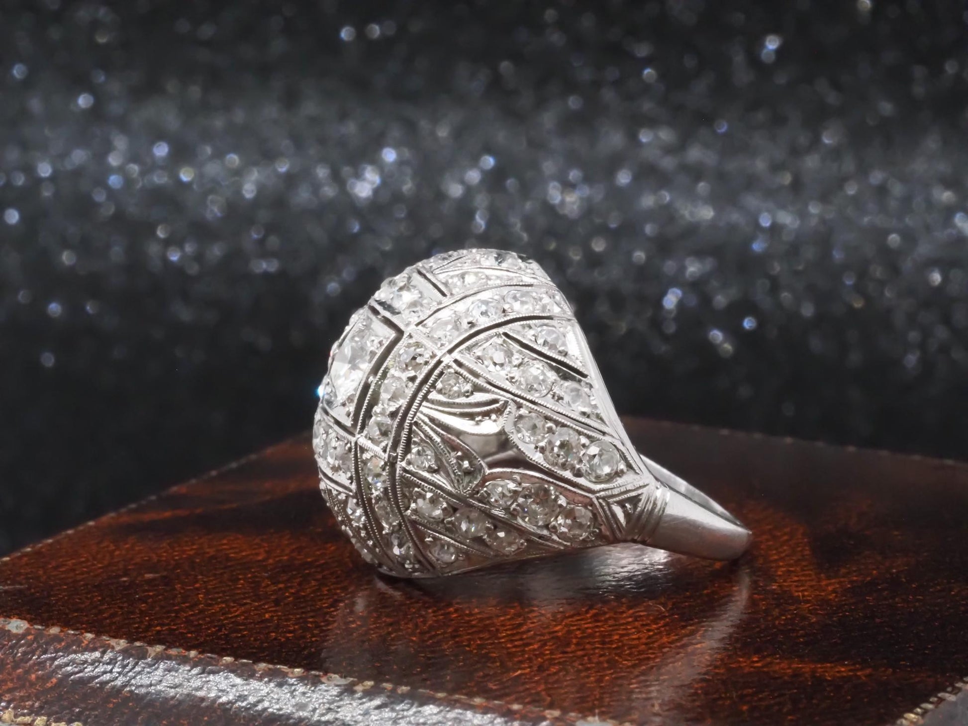 Estate Art Deco Platinum Old European Diamond Bombe Ring - VHK#285A