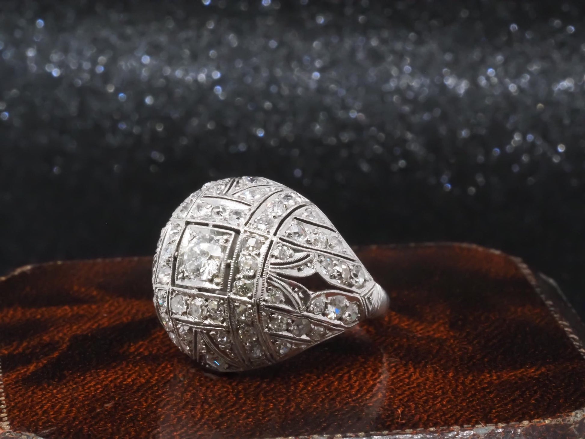 Estate Art Deco Platinum Old European Diamond Bombe Ring - VHK#285A