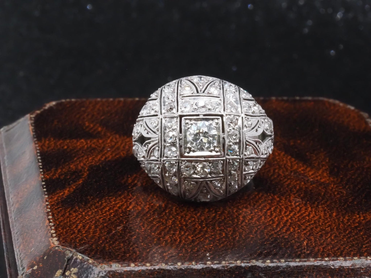 Estate Art Deco Platinum Old European Diamond Bombe Ring - VHK#285A