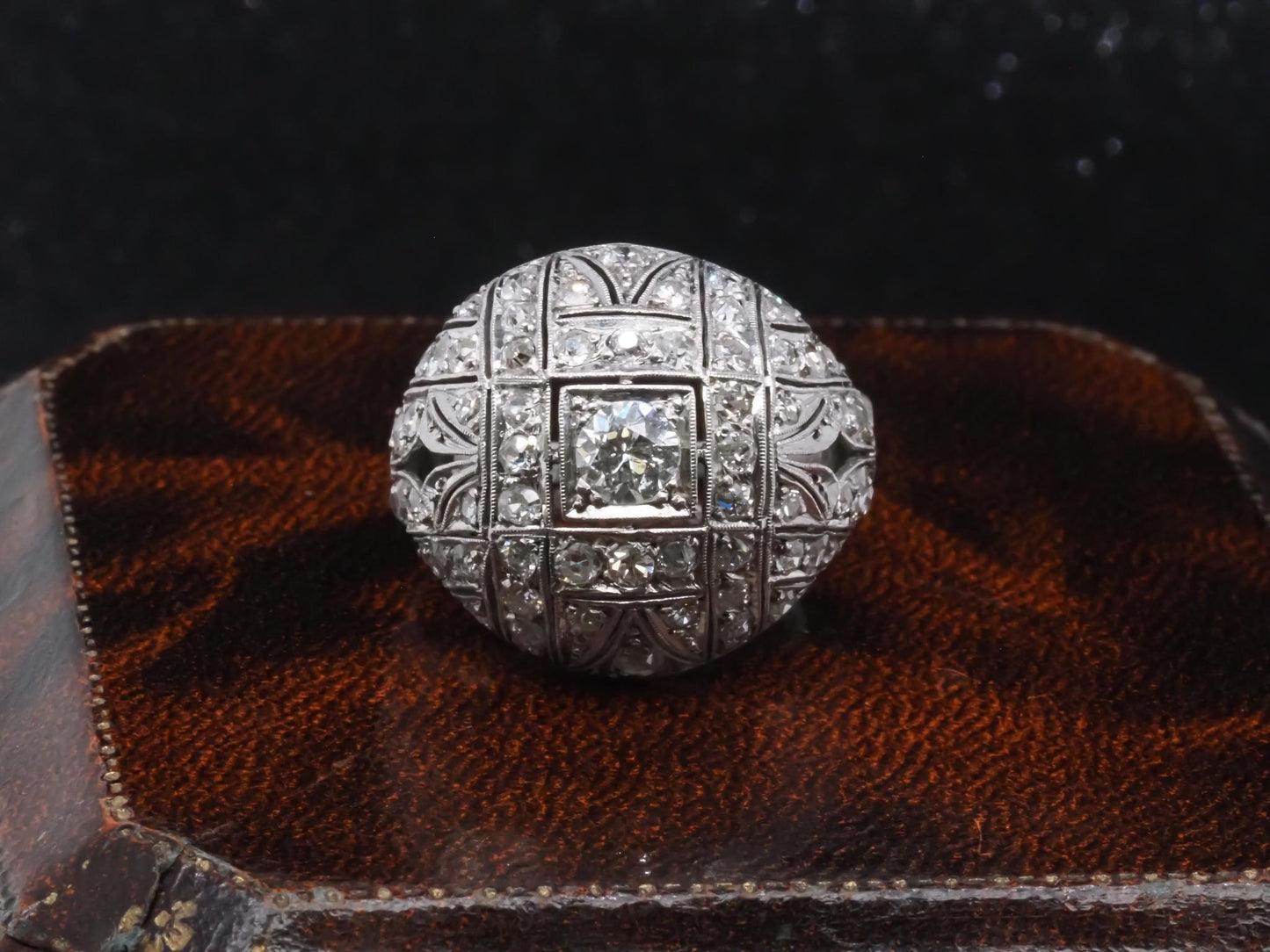 Estate Art Deco Platinum Old European Diamond Bombe Ring - VHK#285A