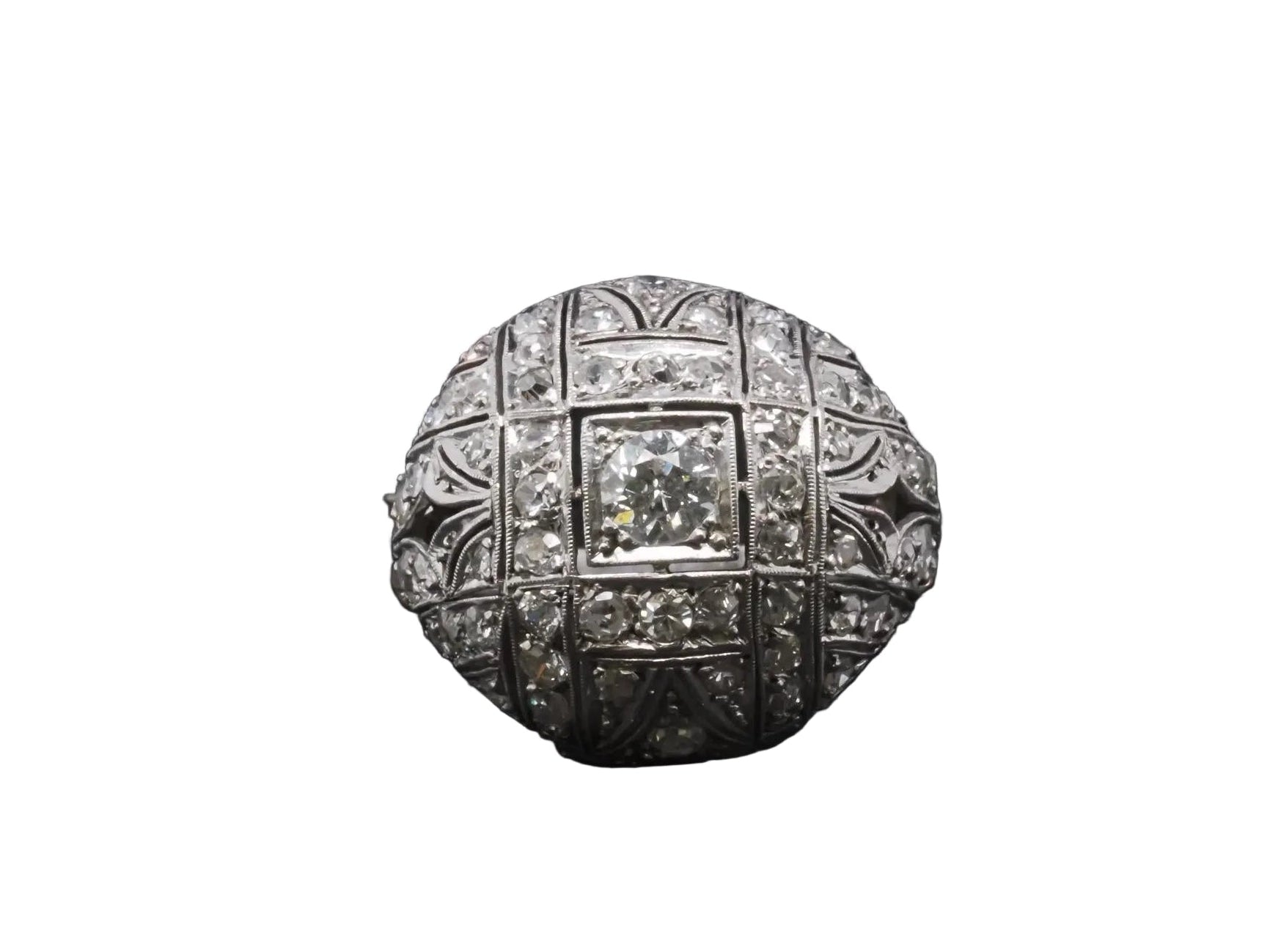 Estate Art Deco Platinum Old European Diamond Bombe Ring - VHK#285A