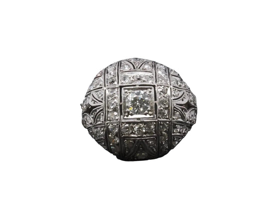 Estate Art Deco Platinum Old European Diamond Bombe Ring - VHK#285A