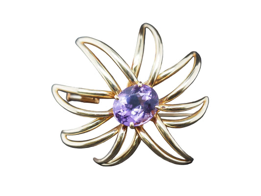 18K Yellow Gold Tiffany & Co. Fireworks Amethyst Brooch Pin - VHK#3c