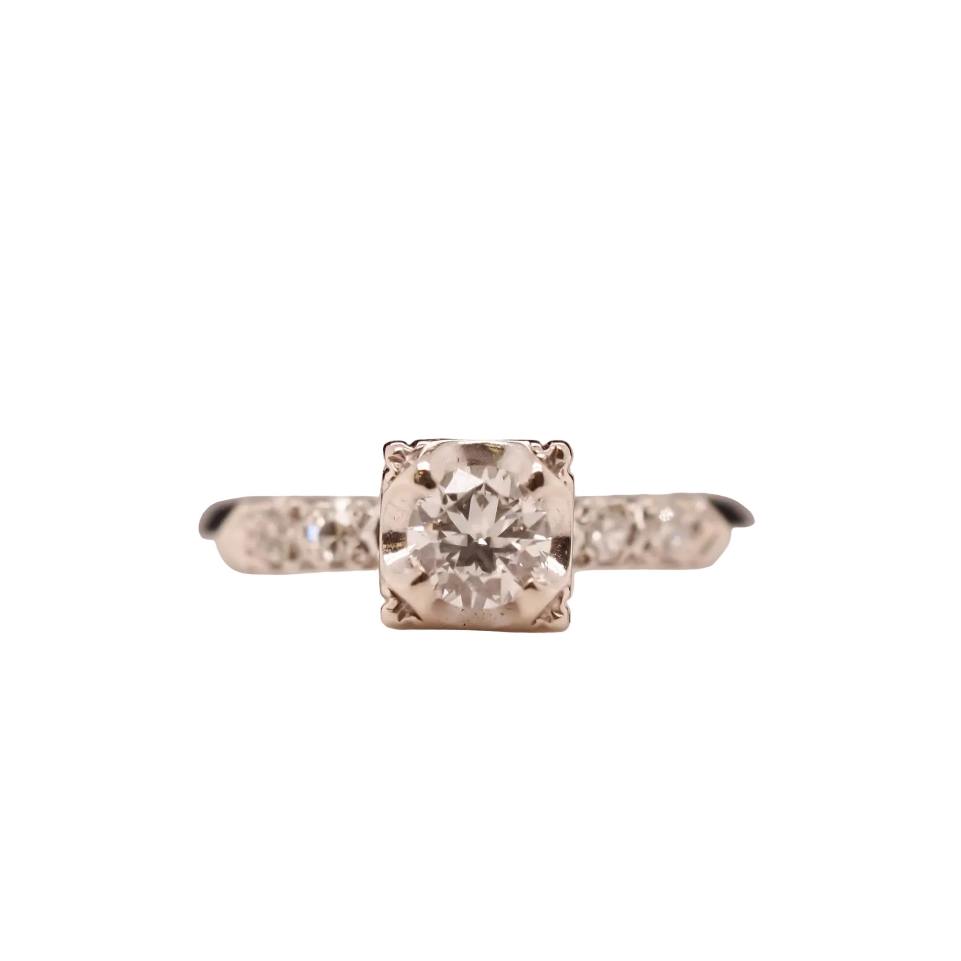 1940s 14K White Gold .40ct Old European Cut Diamond Engagement Ring - VHK#650